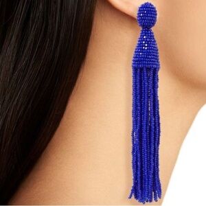 NEW Oscar de La Renta Long Beaded Tassel Earrings Marine Blue Purple